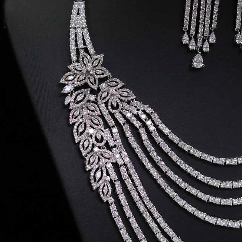 Luxurious 8-layer pendant Long Tassel Jewelry Sets Exaggerated Ladies Dubai Nigeria Crystal Necklace Party Wedding Accessories