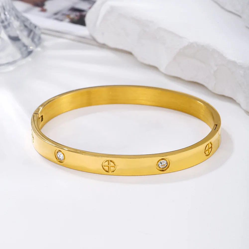Waterproof Stainless Steel Cross Bangle for Women New Trend Couple Bracelet Luxury Jewelry Accessories Wedding Party Gift