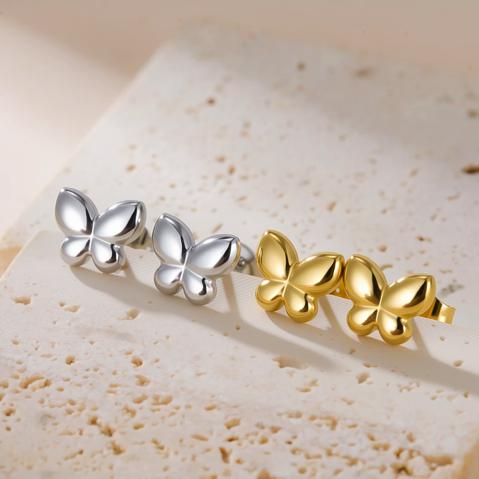 Teamer Mini Glossy Butterfly Stud Earrings Women Girls Gold Color Stainless Steel Cute Animal Jewelry Wholesale Birthday Gift