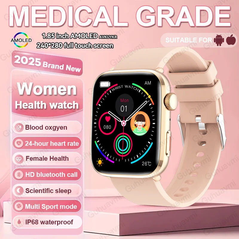 1.85-inch AMOLED Screen Smart Watch Women Bluetooth Call NFC Heart Rate Blood Pressure SP02 Lady Smartwatch For Xiaomi 2025 New
