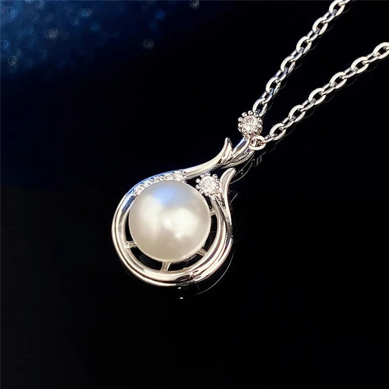 925 Sterling Silver Water Drop Pendant Necklace Pearl Engagement Wedding Party Elegant Accessories for Women Fashion Jewelry