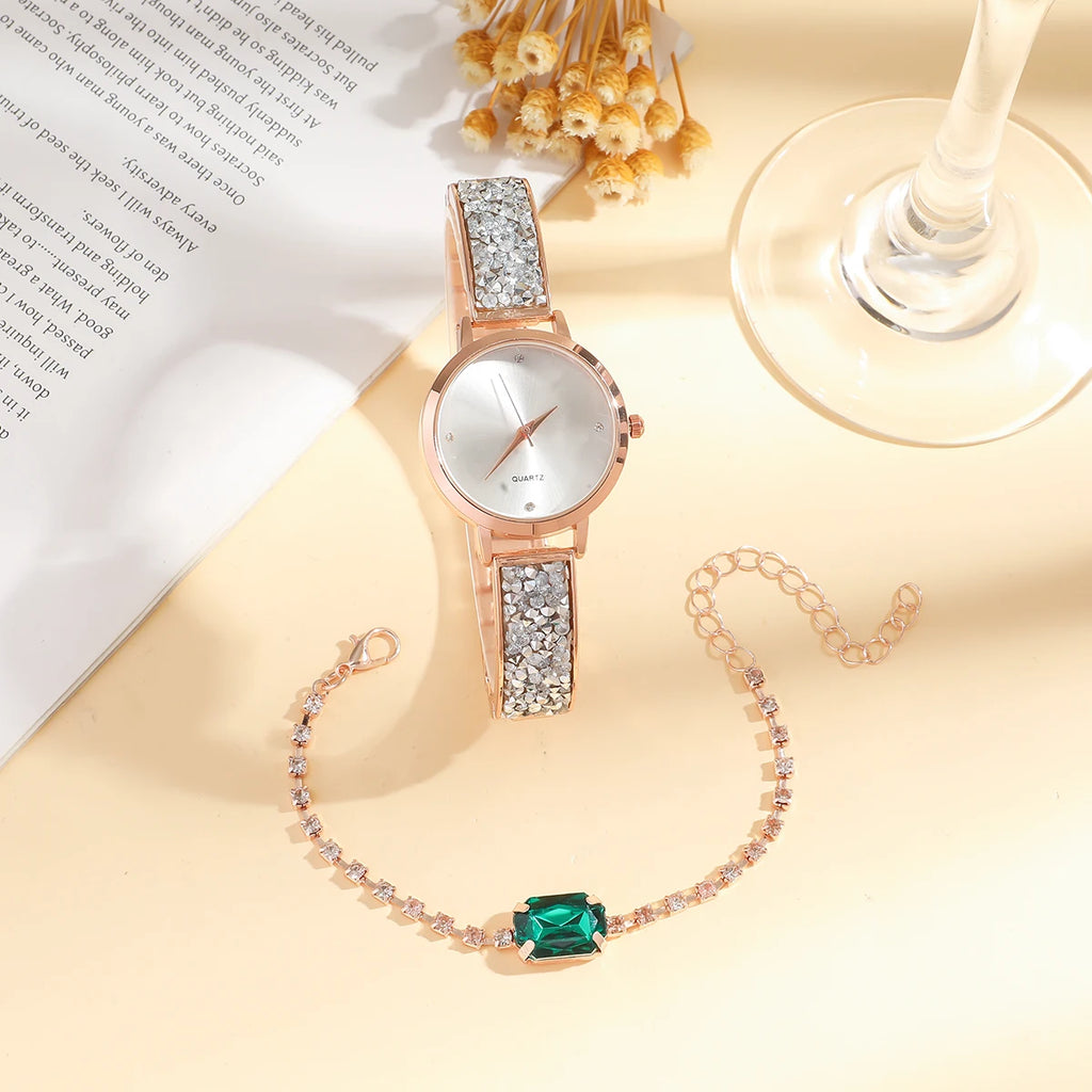 Fashionable and elegant diamond-studded watch for women, full-diamond strap for ladies' quartz watches, student bracelets.