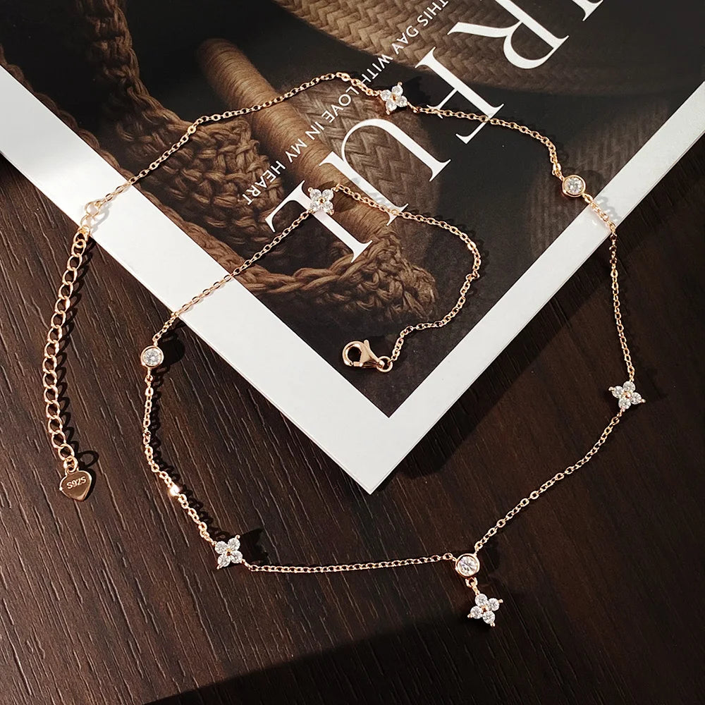 KNOBSPIN Moissanite Necklaces for Women Four Leaf Clover Diamond Pendant s925 Sterling Silver 18k Dainty Daily Necklace Jewelry