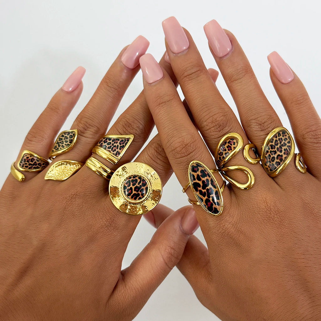 Minimalist 18K PVD Golden Plated 316 Stainless Steel Rings Chunky Jewelry High QualityCharm Stylish Boho Leopard Golden Jewelry