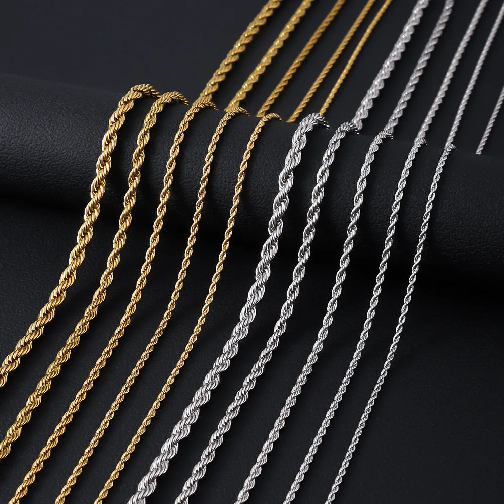 YQ 316L Stainless Steel Twisted Rope Chain Necklace For Men Women Jewelry Accessories