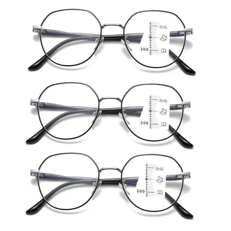 2024 Unisex Progressive Multifocal Reading Glasses Fashion Womens Round Presbyopia Eyeglasses Men Ultralight HD Computer Eyewear
