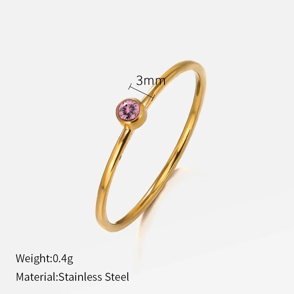 SUNIBI Stainless Steel Birthstone Ring for Woman Gold Color Simple Style Ring Festival Party Fashion Jewelry Dropshipping