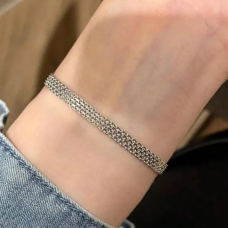 Stainless Steel 18K Gold Plated Exquisite Weaving Mesh Bracelets for Women Chunky Trendy Link Chain Adjustable Bracelet Jewelry