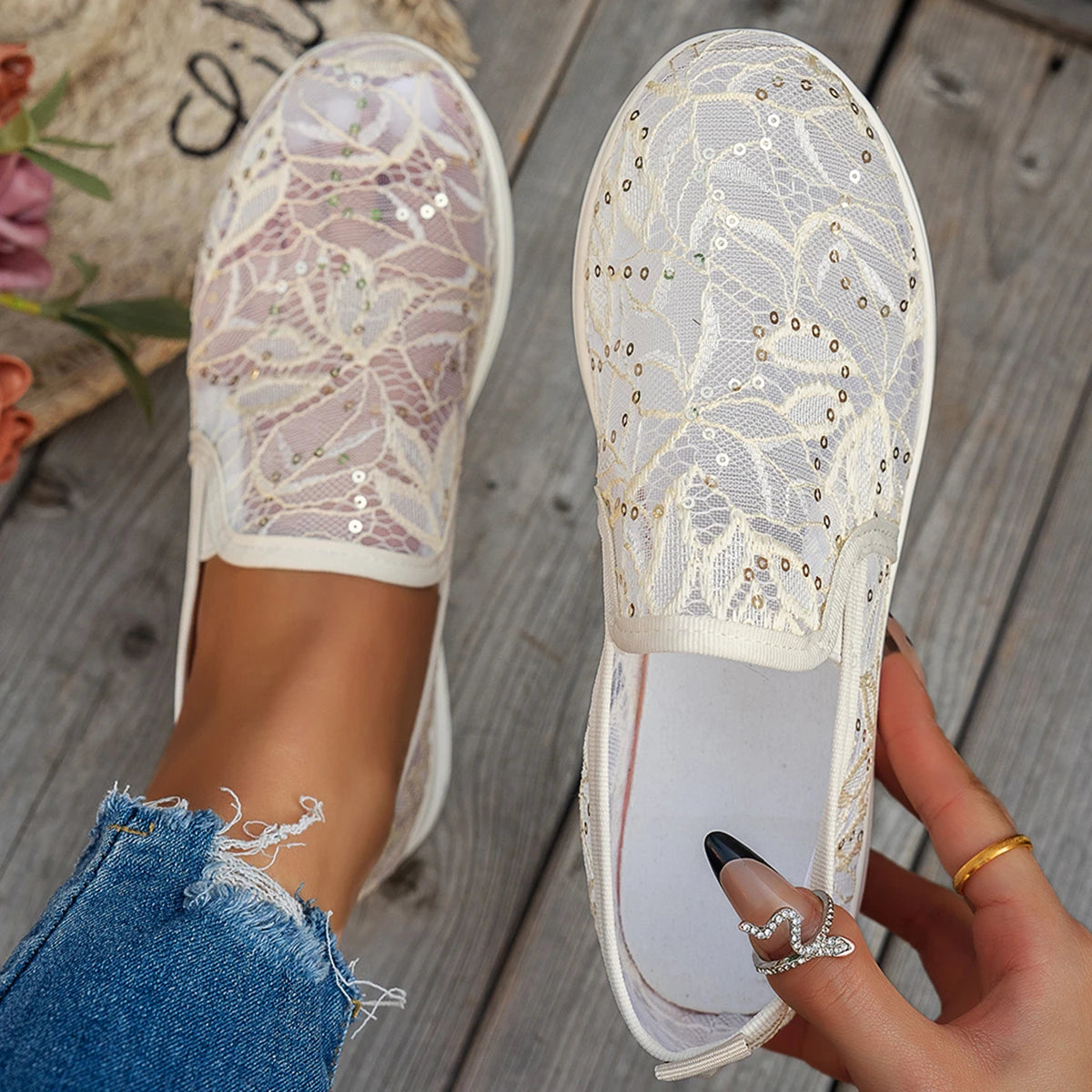 Lace Flats Platform Women Sport Shoes Mesh Breathable Sneakers Summer New Casual Sandals Running Beach Shoes Size 36-43