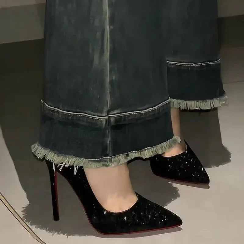 Women's High Heels 2025 Summer New Pointy Skinny High Heel Casual Fashion Sequined Heels Tacones Mujer pumps women shoes