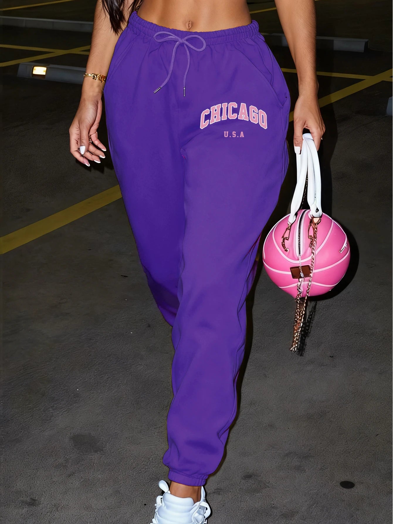 Chicago Usa Letter Printed Woman Sweatpant Pocket Warm Joggers Fleece Fashion Pants Comfortable Hip Hop Female Sportpants