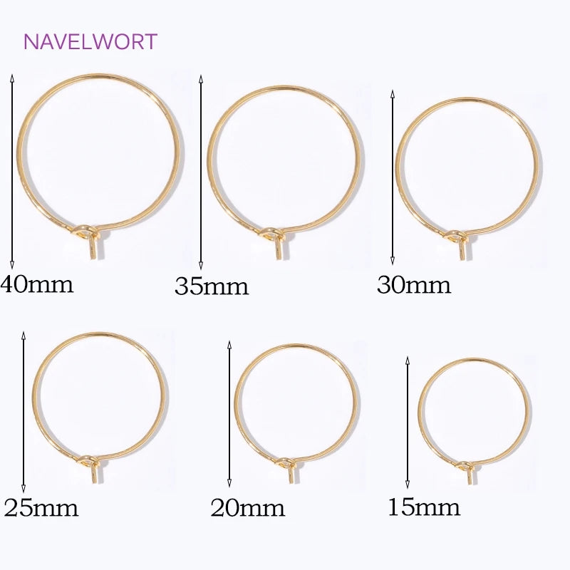 15mm-40mm18K Gold Plated Round Hoop Earrings,For Women Fashion Jewelry,Brass Big Circle Ear Wire Hoops,DIY Jewelry Making Craft
