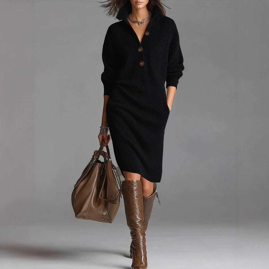 Fall Winter Sweater Dress Women 2025 Fashion Solid Color Slim Long Sleeve Midi Dresses Elegant