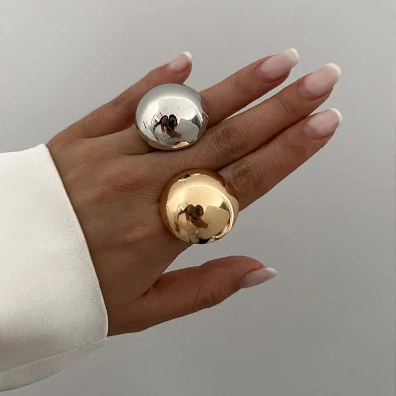 Exaggerated Metal Glossy Round Ball Shape Ring for Women Men Fashion Gold Silver Color Geometric Adjustable Rings Jewelry