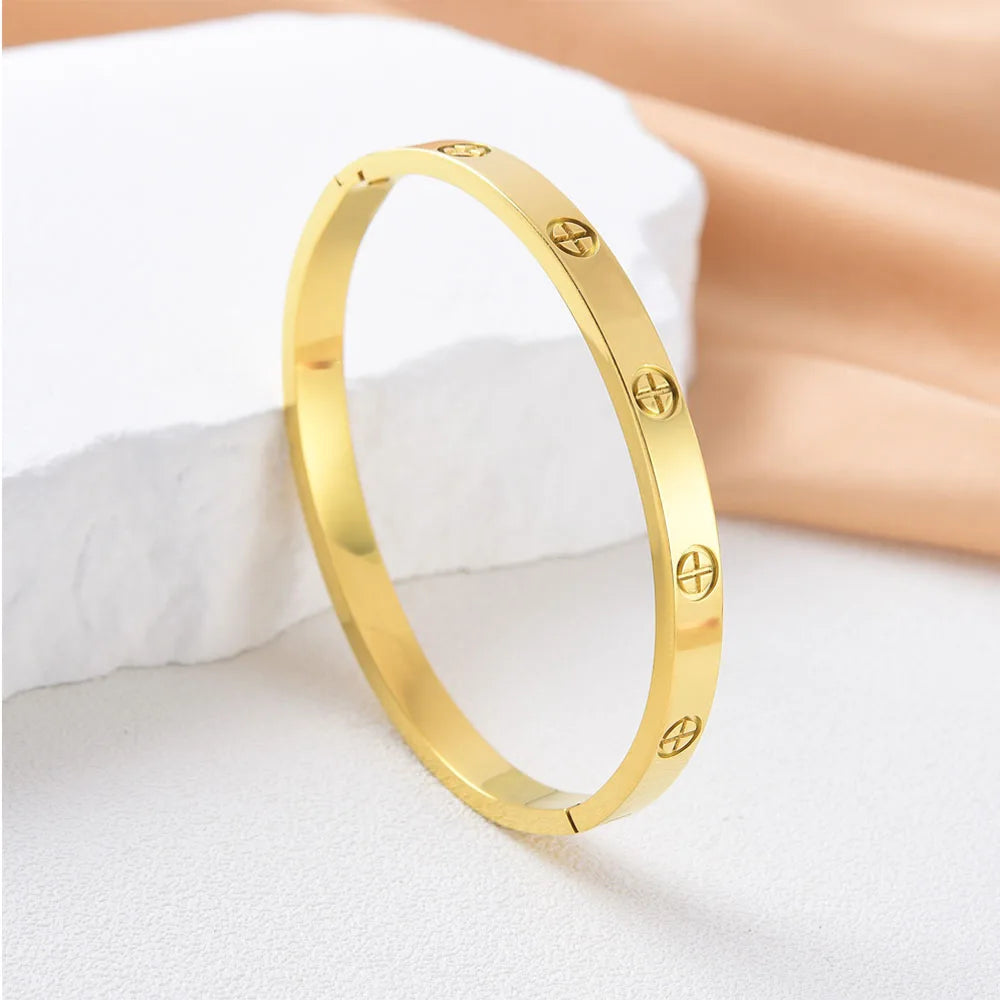 Waterproof Stainless Steel Cross Bangle for Women New Trend Couple Bracelet Luxury Jewelry Accessories Wedding Party Gift