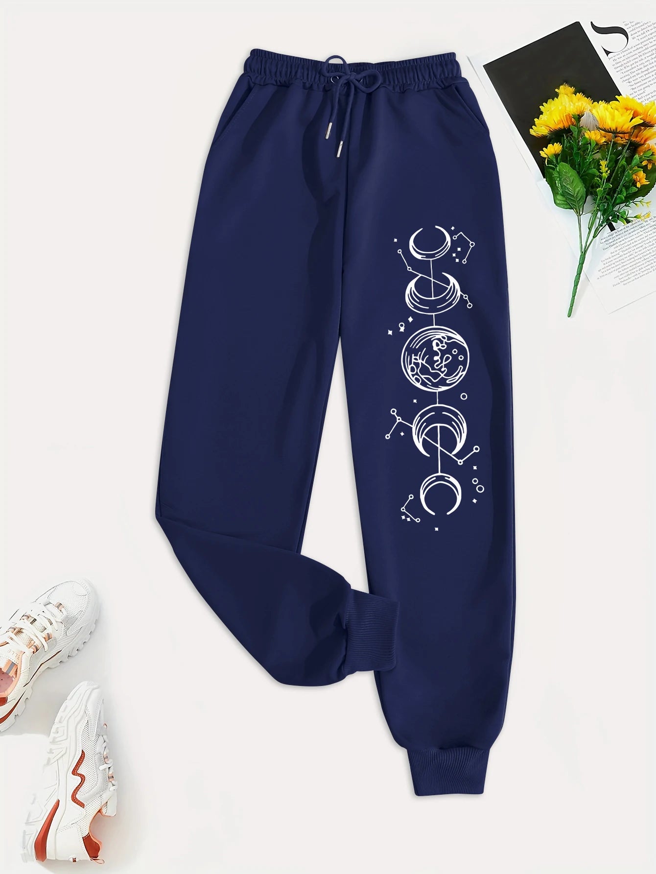 Connected Crescents Print Casual Versatile Women Pants Fashion Trendy Hip Hop Trousers With Drawstring Pockets Sweatpants Female