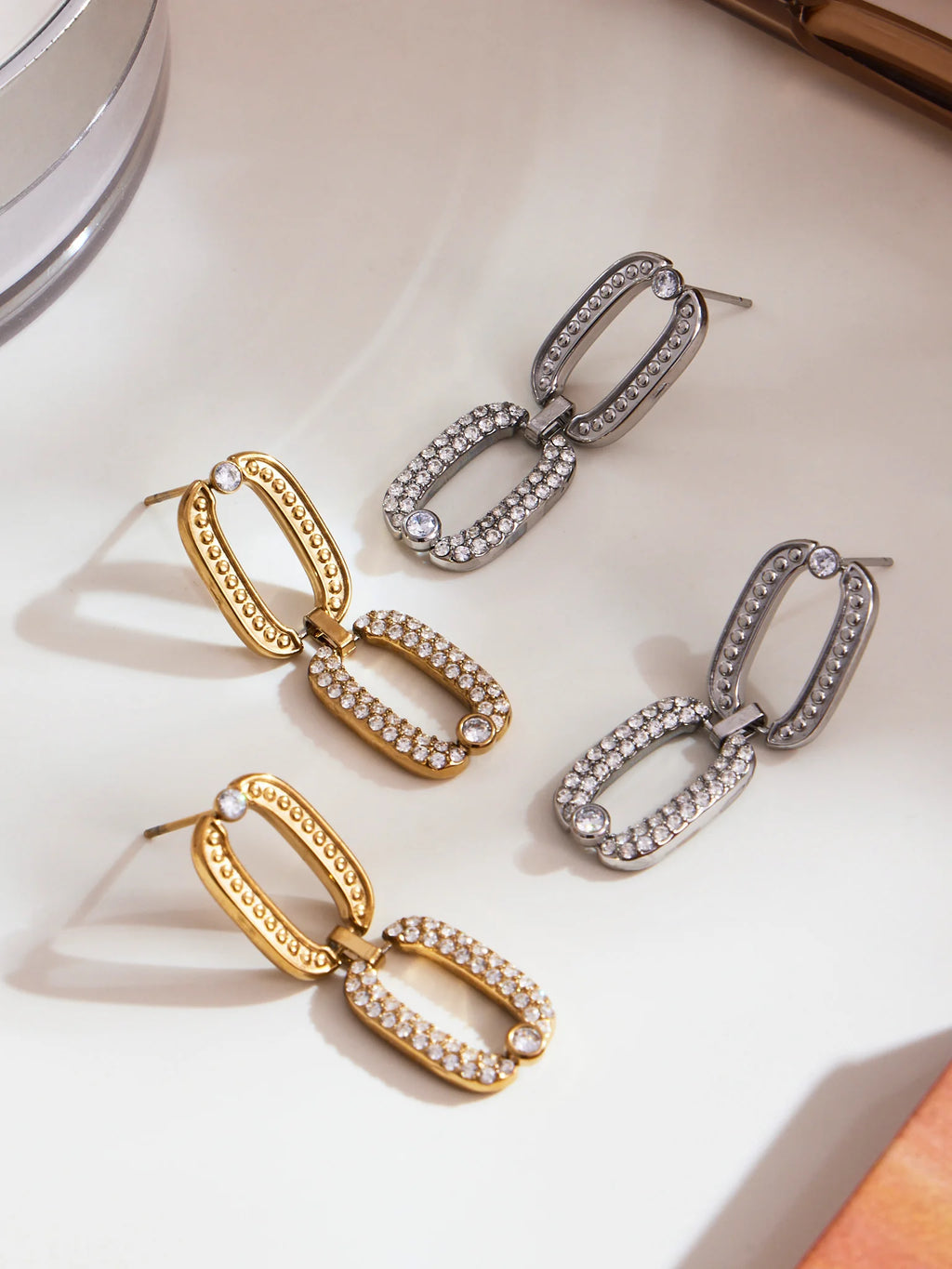 Stainless Steel Chain Necklace Bracelet Matching Earring For Women 18k Gold Plated With Zircon Necklaces Bracelets Earrings Set