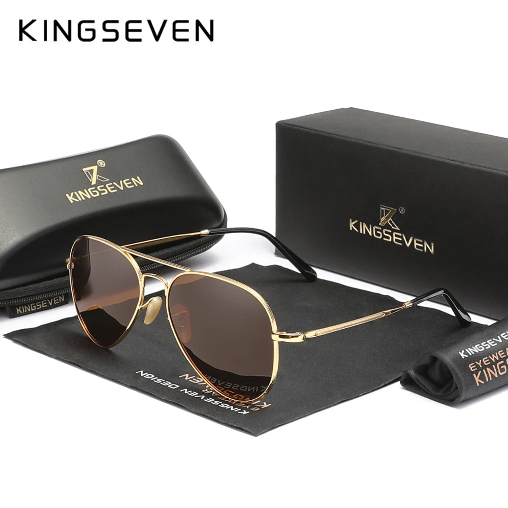 KINGSEVEN Pilot Alloy Sunglasses Polarization UV400 Anti-reflection Full Frame Parsnip Glasses Women Retro Luxury Eyewear