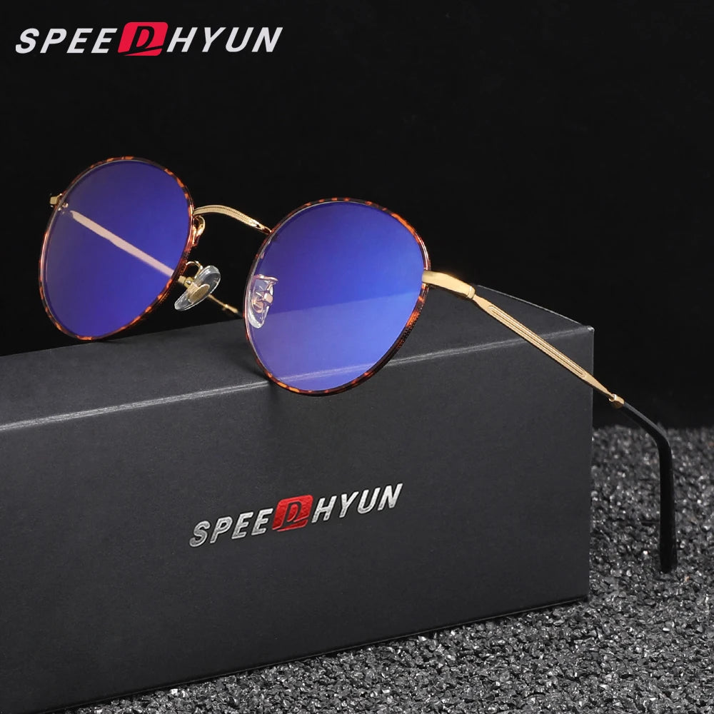 SPEEDHYUN Fashion Blue Light Blocking Glasses Men/Women Round Frame Eyeglasses Transparent Optical Lens Anti-Blue Ray Eyewear
