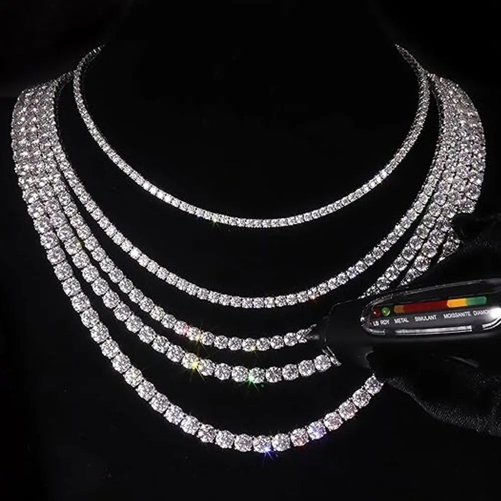 KNOBSPIN GRA Certified Moissanite Tennis Necklace 2/3/4/5/6.5mm Solid 925 Sterling Silver Diamond Tennis Necklaces for Women Man