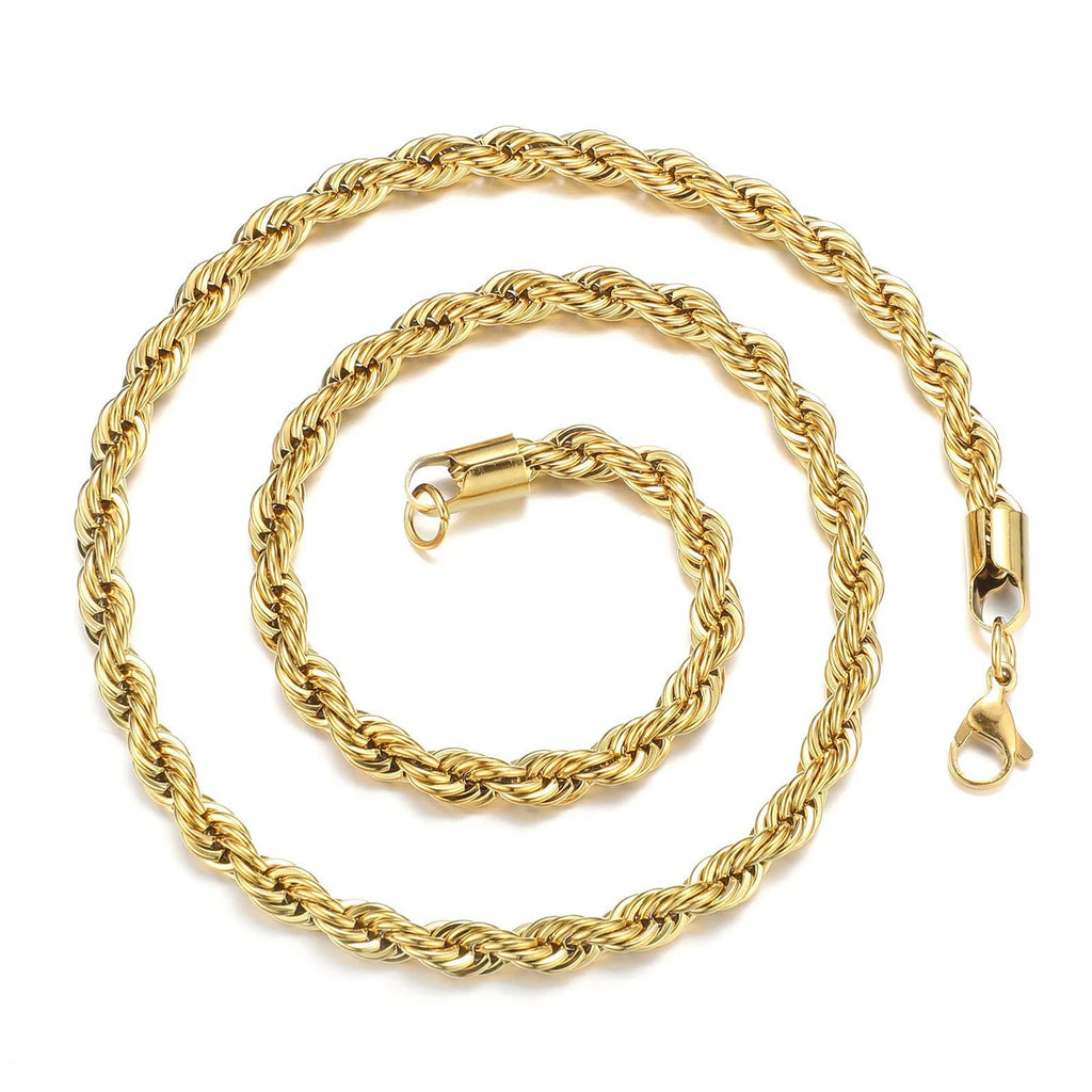 YQ 316L Stainless Steel Twisted Rope Chain Necklace For Men Women Jewelry Accessories