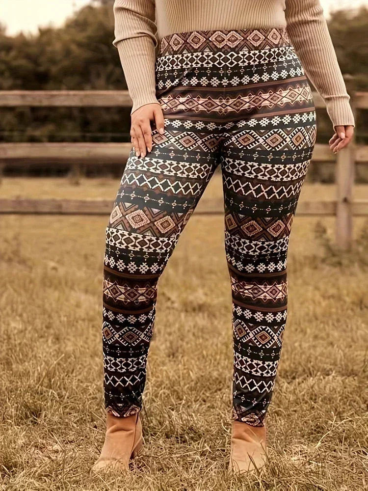 Women's Plus Size 1XL-5XL Casual Loose Printed Geometric Pattern Tight Pants Fashion Elastic Yoga Pants