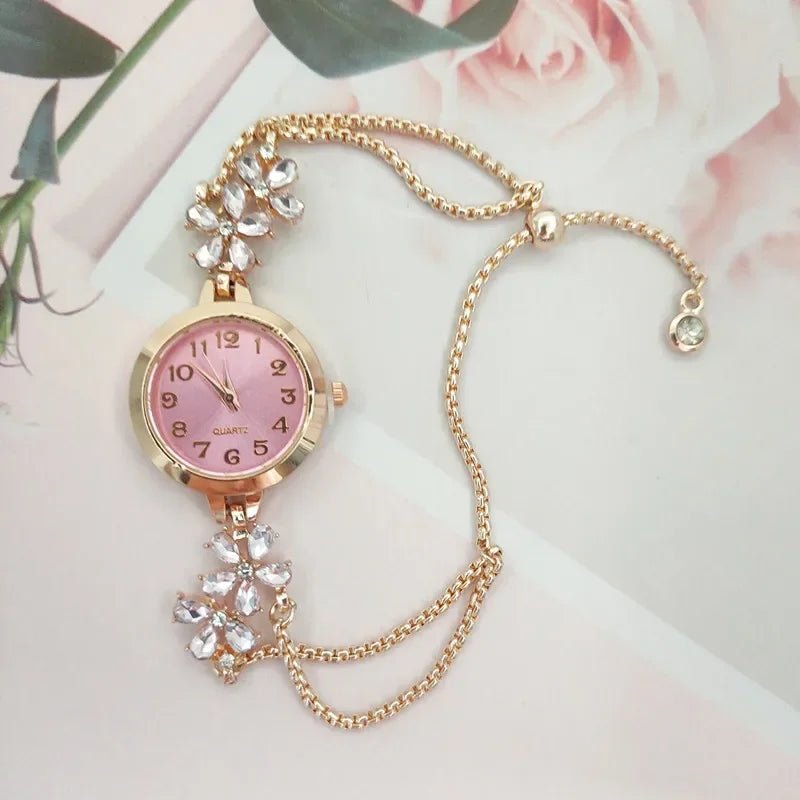 Women's Fashion Light Luxury Quartz Bracelet Watch Premium Exquisite Violet Crystal Female's Watches Gift