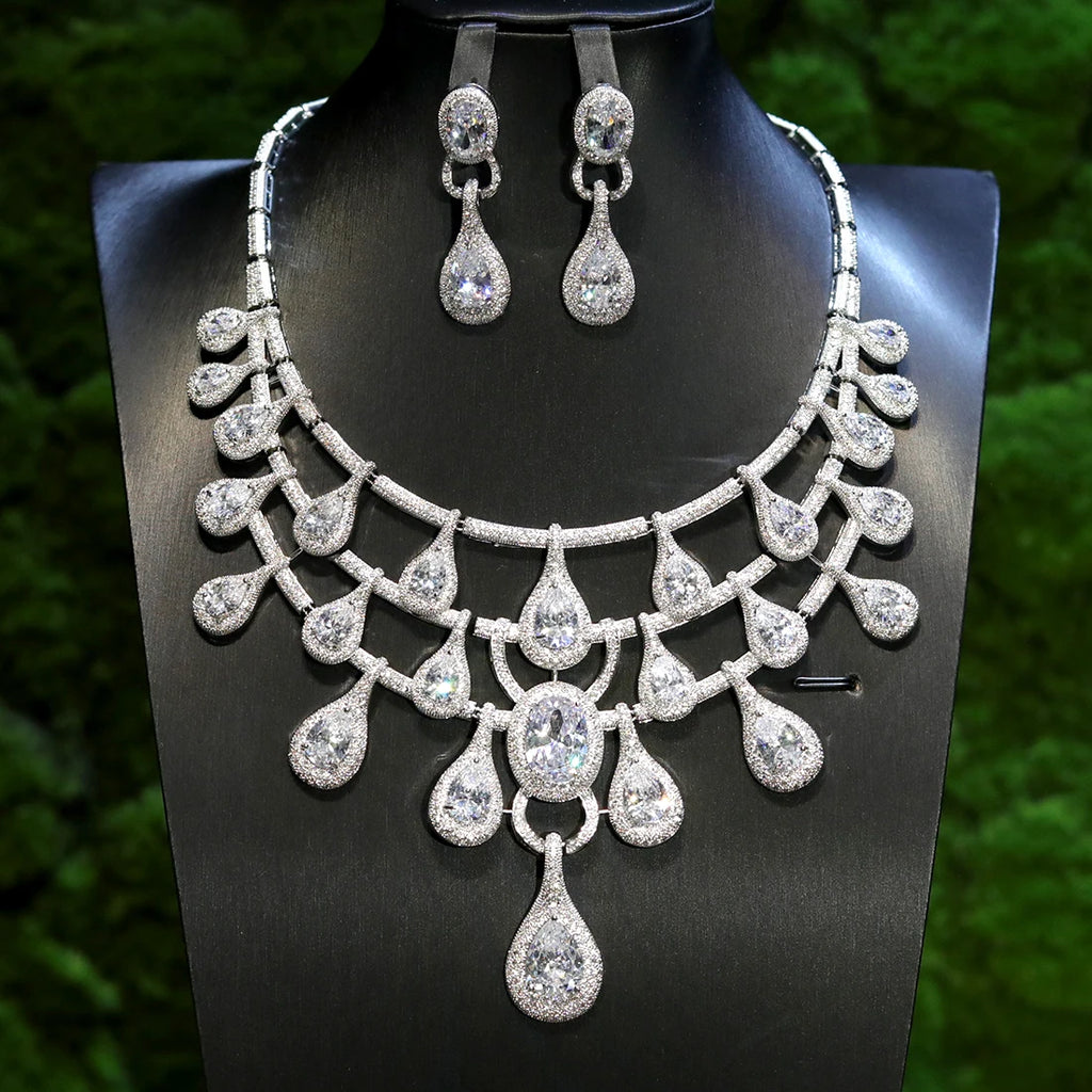 ASNORA Luxury 2PCS Big Water Drop Pendant Necklace African Jewelry Set For Women Wedding Party CZ Dubai Bridal Jewelry Indian