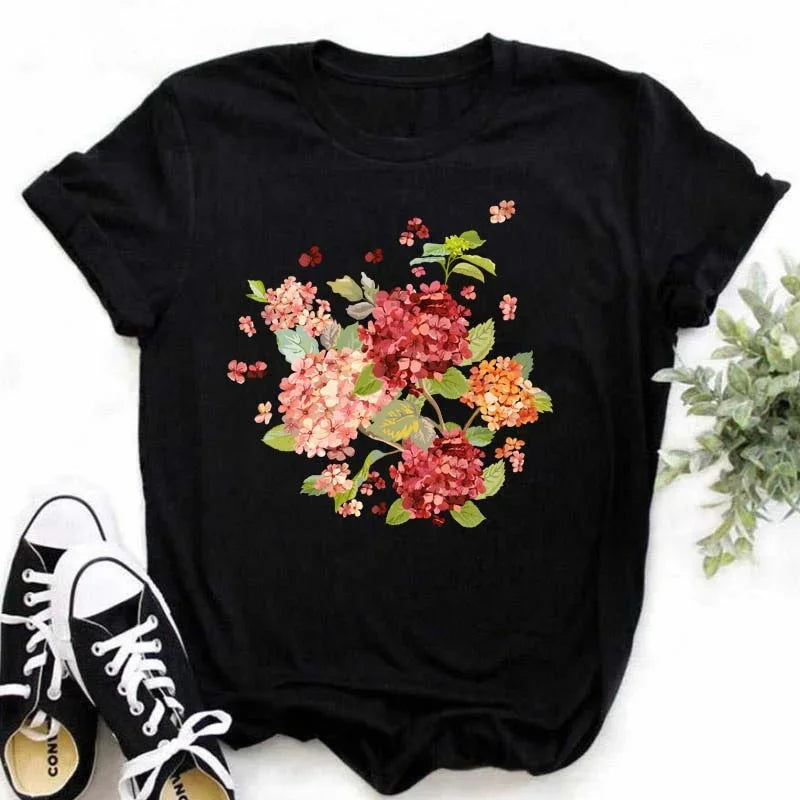 Female Short Sleeve Tshirt Harajuku Tee Shirts Girls T-shirts Fashion Red Poppy Women T Shirt Funny Black Printed Tops Tee