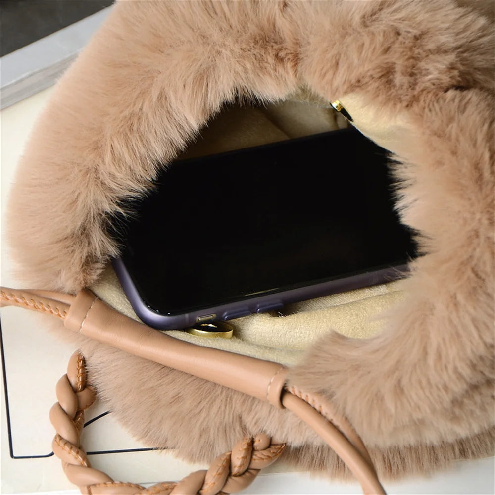 Autumn Winter Fashion Cute Tote Bags Women's Crossbody Pumpkin Plush Bag Solid Color Handbag Travel Shoulder Bags