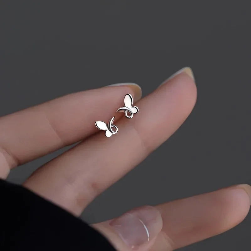 Real 925 Sterling Silver Mini Cute Butterfly Stud Earrings for Women Minimalist Fine Jewelry Insect Korean Version Accessories