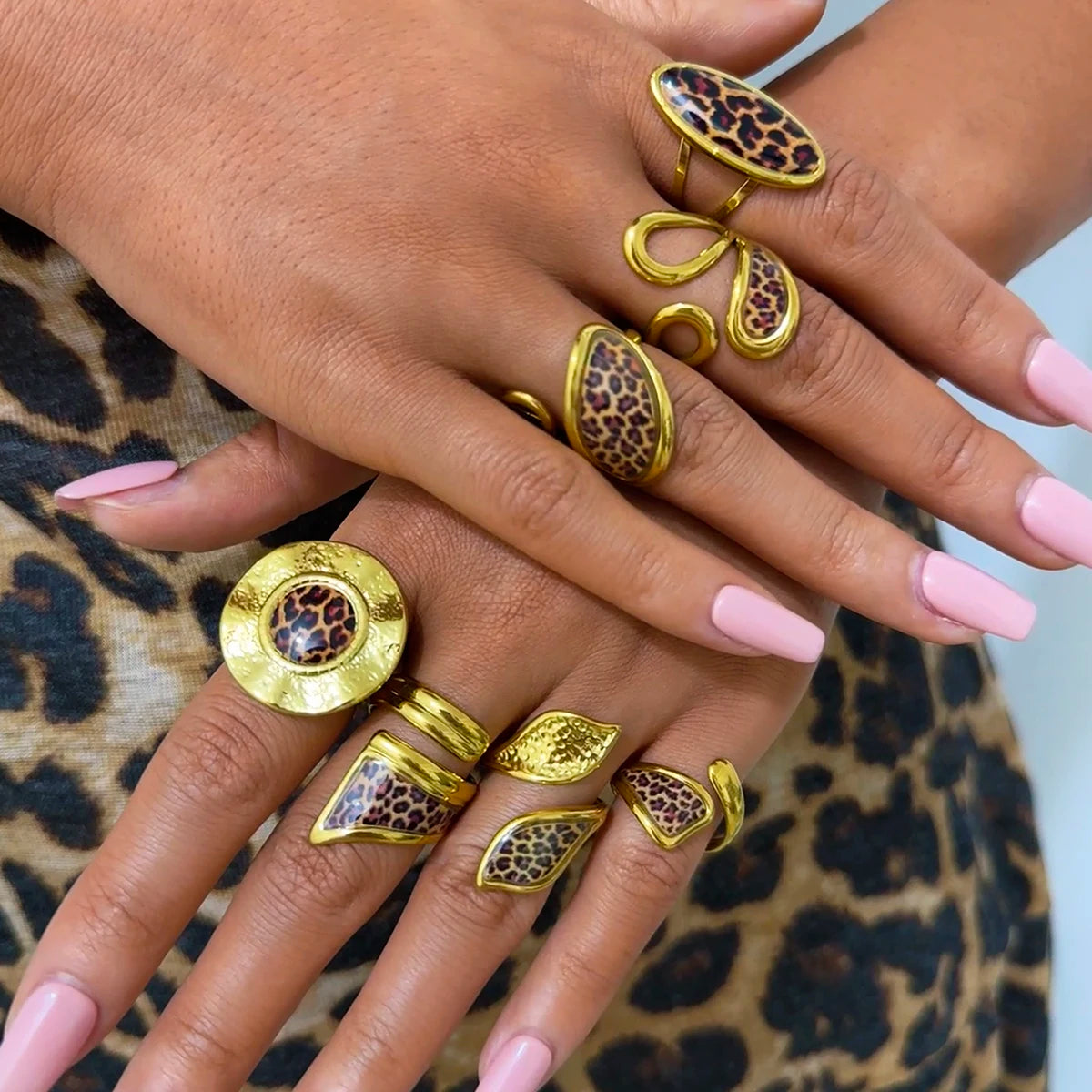 Minimalist 18K PVD Golden Plated 316 Stainless Steel Rings Chunky Jewelry High QualityCharm Stylish Boho Leopard Golden Jewelry