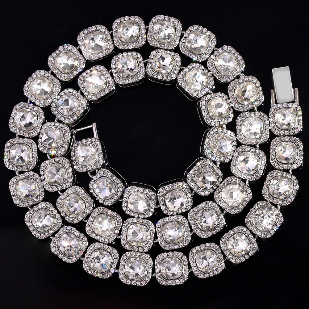 Iced Out Diamond Cuban Link Chain Necklace Men Women Rhinestone Paved Hip Hop Rhombus Cuban Necklaces Tennis Chain Jewelry Gift