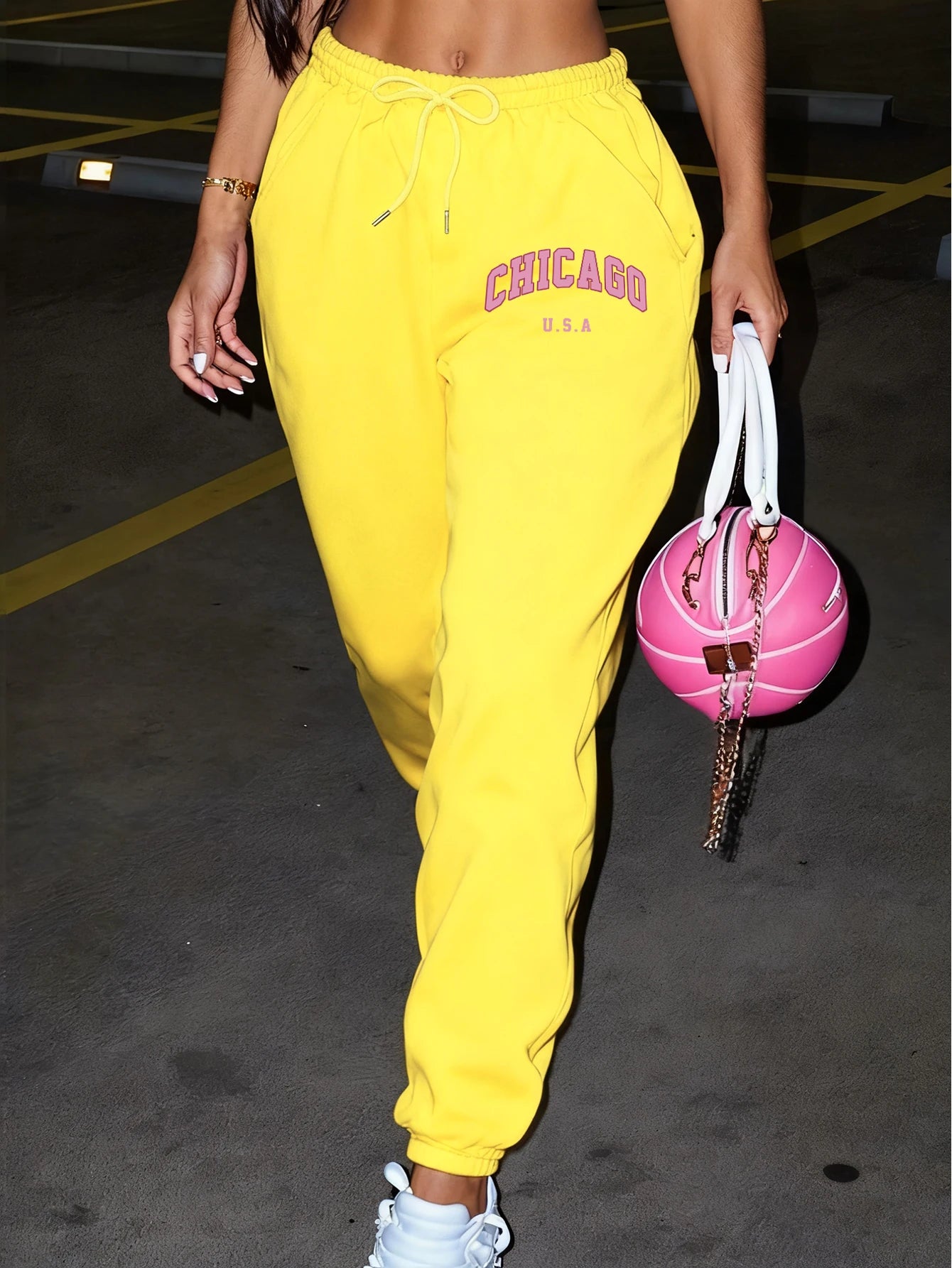 Chicago Usa Letter Printed Woman Sweatpant Pocket Warm Joggers Fleece Fashion Pants Comfortable Hip Hop Female Sportpants