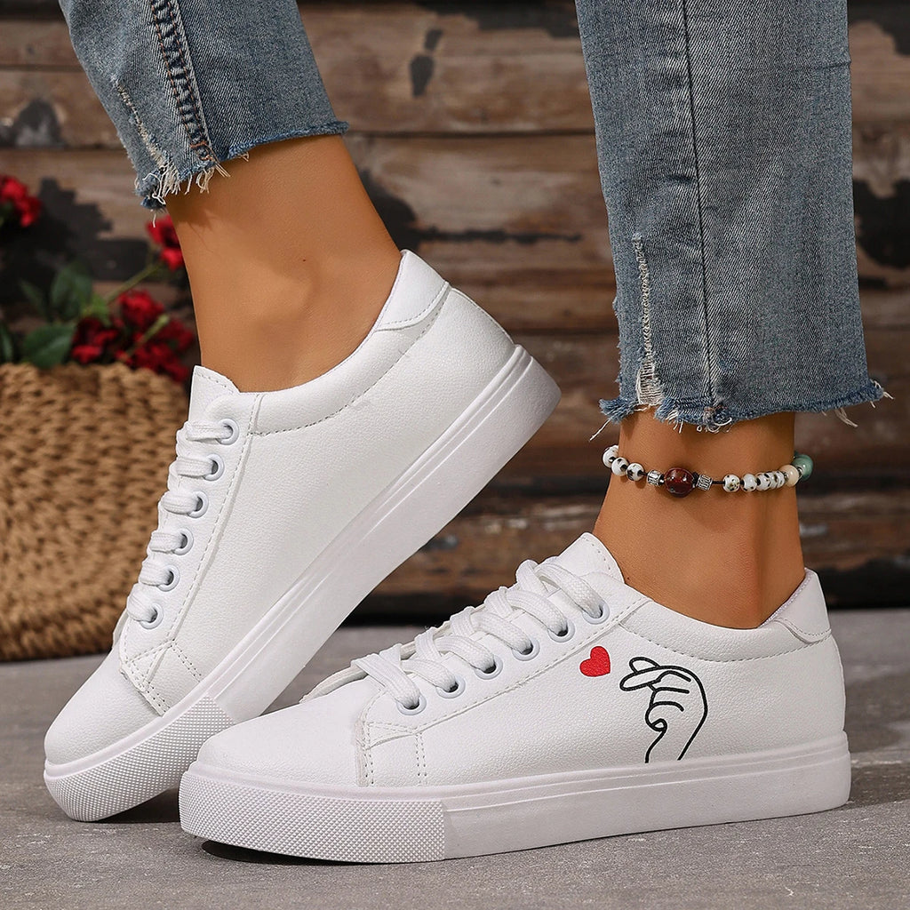 Fashion White Breathable Women Running Shoes New Spring Autumn Embroidered Flower Lace-Up Casual Sneakers Zapatos De Mujer