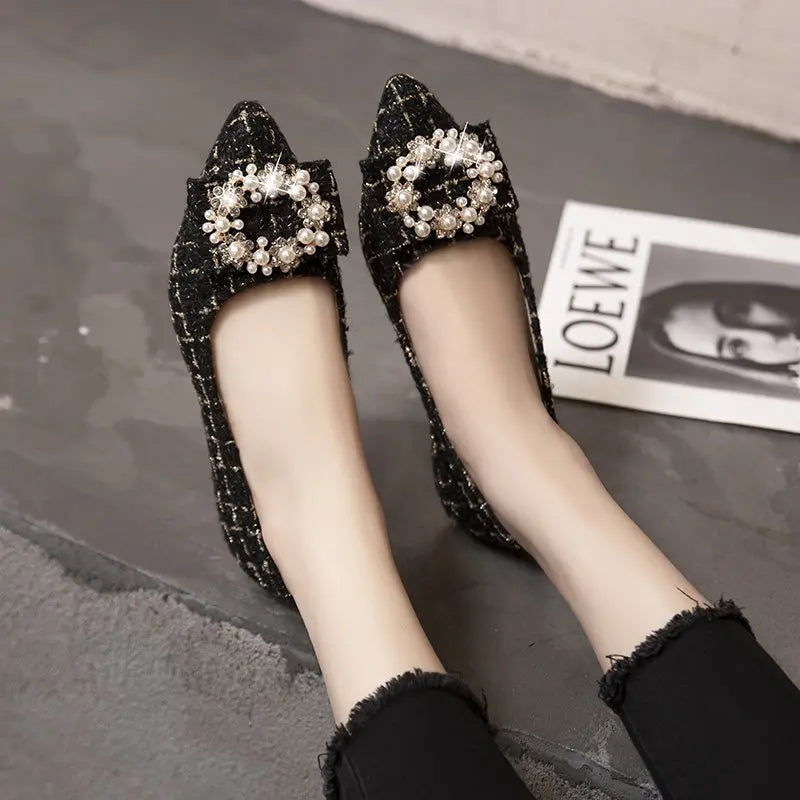 Mixed Colors Shallow Mouth Shoes Autumn Women's Moccasins Casual Female Sneakers Pearl Decorateion Flats Modis Low Heels Pointed