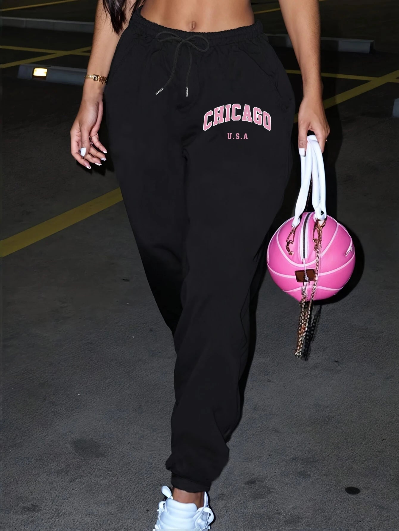 Chicago Usa Letter Printed Woman Sweatpant Pocket Warm Joggers Fleece Fashion Pants Comfortable Hip Hop Female Sportpants