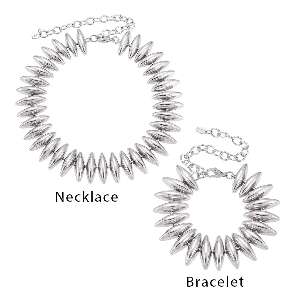 Gold Color Silver Thick Bar Chain Necklace Choker For Women Stainless Steel 18K Gold-Plated Bracelet Femme Waterproof Jewelry