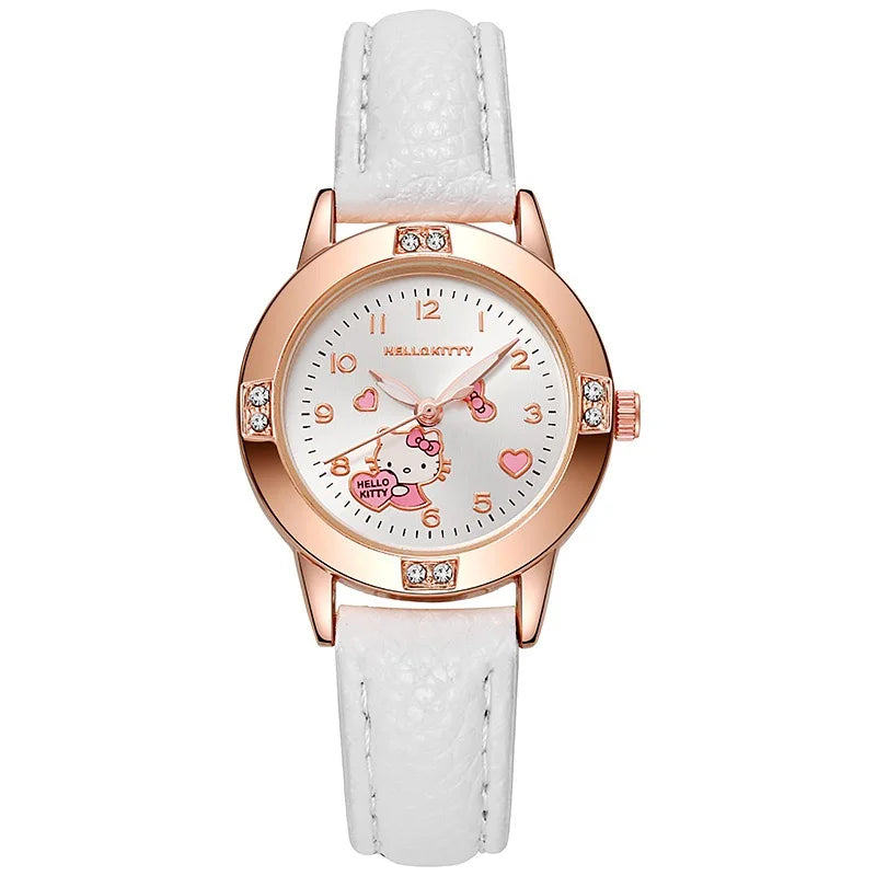 Sanrio Hello Kitty Watches Cinnamoroll Kuromi My Melody Cute Cartoon Rose Gold with Diamond Belt Watch Women's Quartz Watch