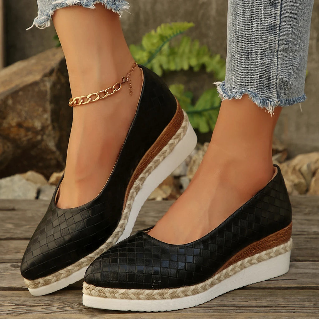 2025 New High Heels Pointed Toe Comfortable High-Heeled Shoes Ladies Shallow Mouth Lace-Up Clogs Wedge Platform Women Sneakers