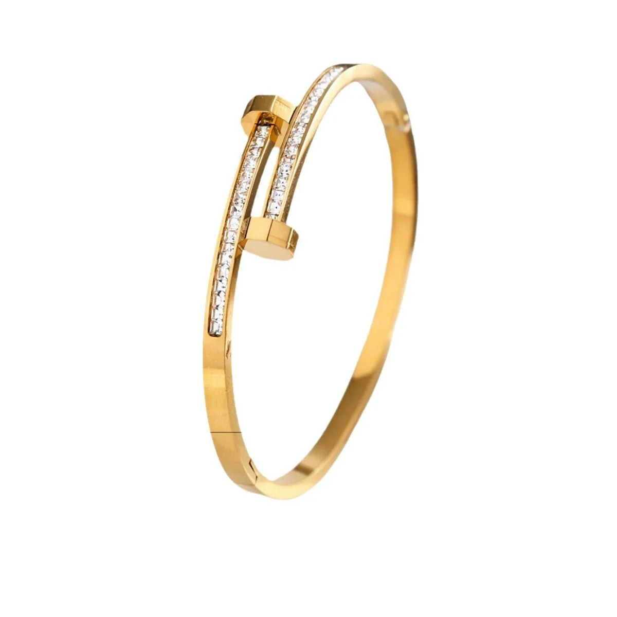 Luxury 18K Gold Plated Stainless Steel Nail Bracelet for Women with Cubic Zirconia Bangle Fashion Daily Wear Jewelry