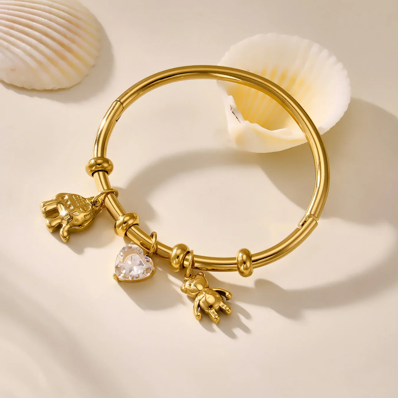 Nivora Stainless Steel Little Bear Heart Zircon Elephant Drop Pendant Bangles For Women Wrist Wedding Fashion Bracelets Jewelry