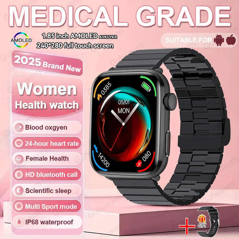 1.85-inch AMOLED Screen Smart Watch Women Bluetooth Call NFC Heart Rate Blood Pressure SP02 Lady Smartwatch For Xiaomi 2025 New