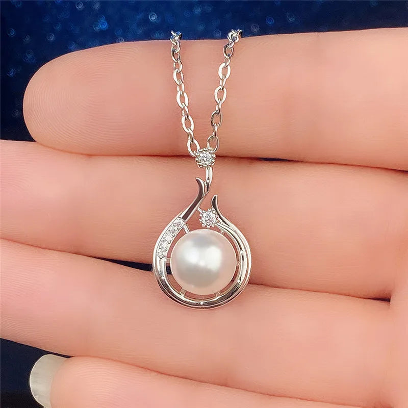 925 Sterling Silver Water Drop Pendant Necklace Pearl Engagement Wedding Party Elegant Accessories for Women Fashion Jewelry