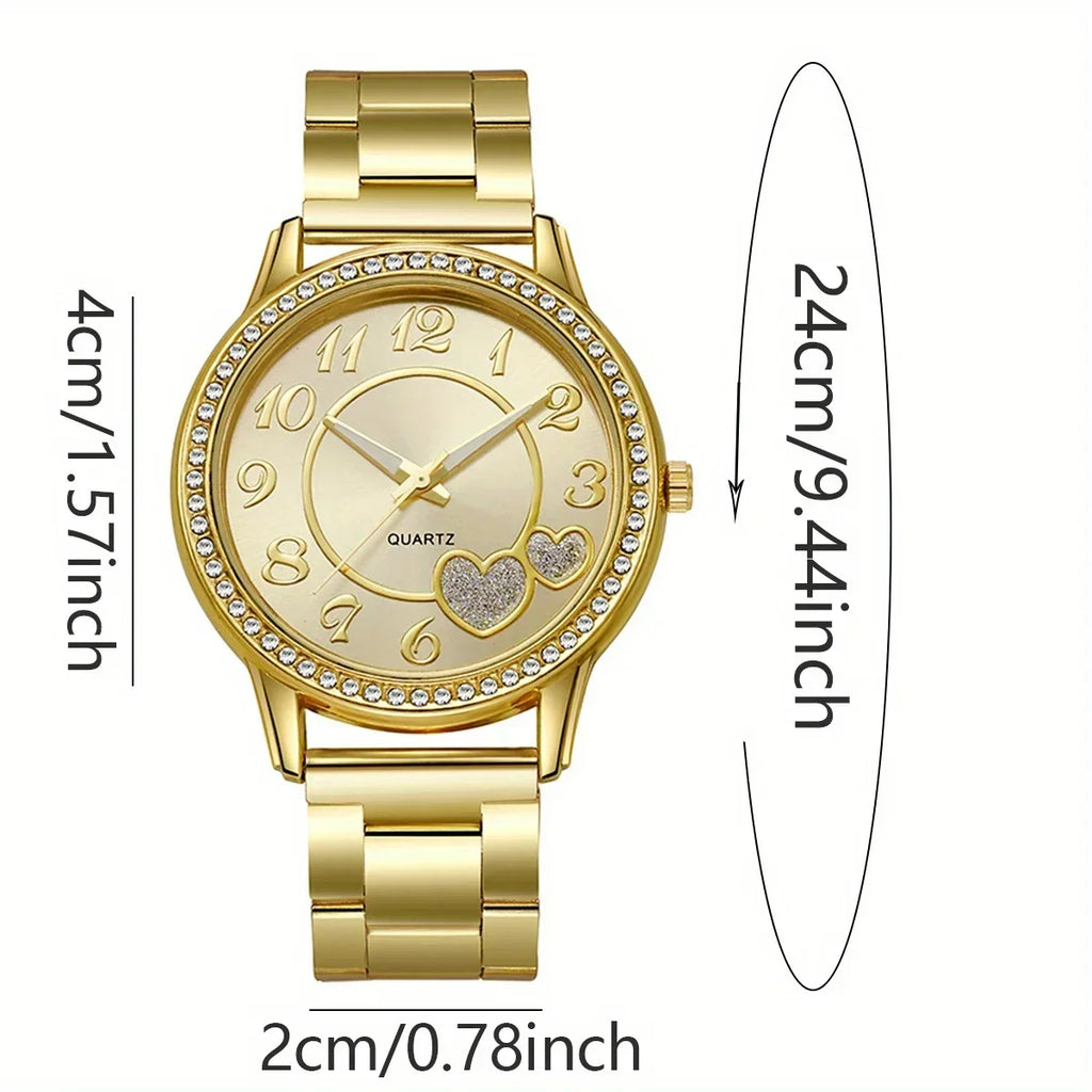 Inlaid Rhinestone Heart-shaped Dial Quartz Watch, Women's Strap Watch, Exquisite Dial, Clothing Accessories