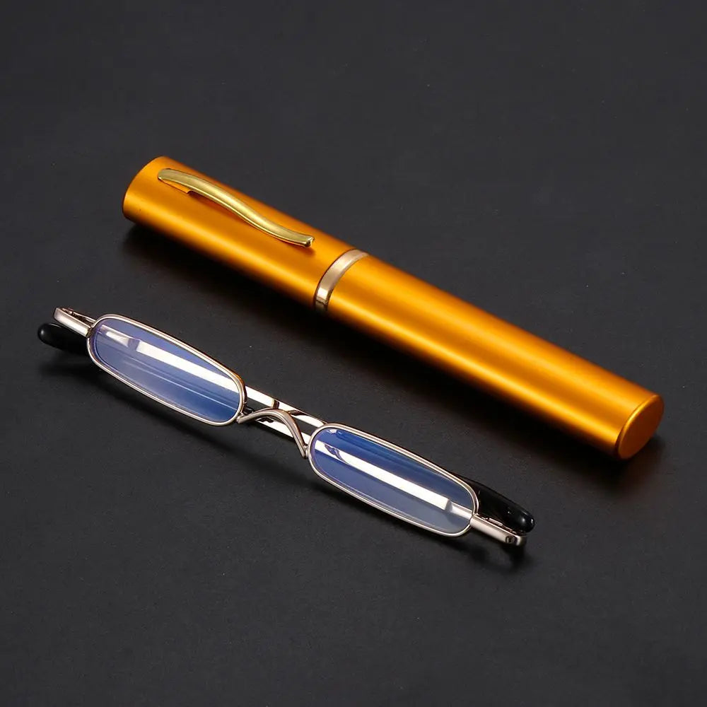 1PC Mini Small Tube Reader Glasses Slim Pen Reading Glasses Spring Hinged Eyeglasses with Portable Clip Case  for Men Women
