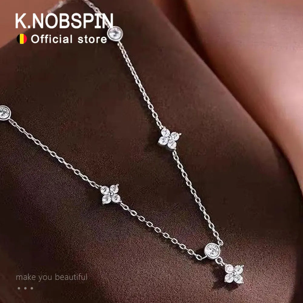 KNOBSPIN Moissanite Necklaces for Women Four Leaf Clover Diamond Pendant s925 Sterling Silver 18k Dainty Daily Necklace Jewelry