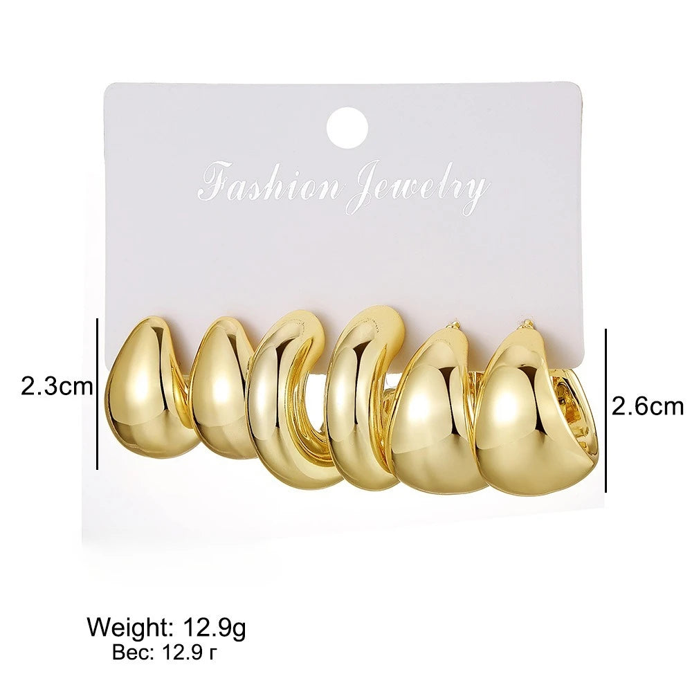 6pcs Stainless Steel Waterdrop Hoop Earring Set for Women European and American Minimalist Smooth Circle Drop Earring Jewelry