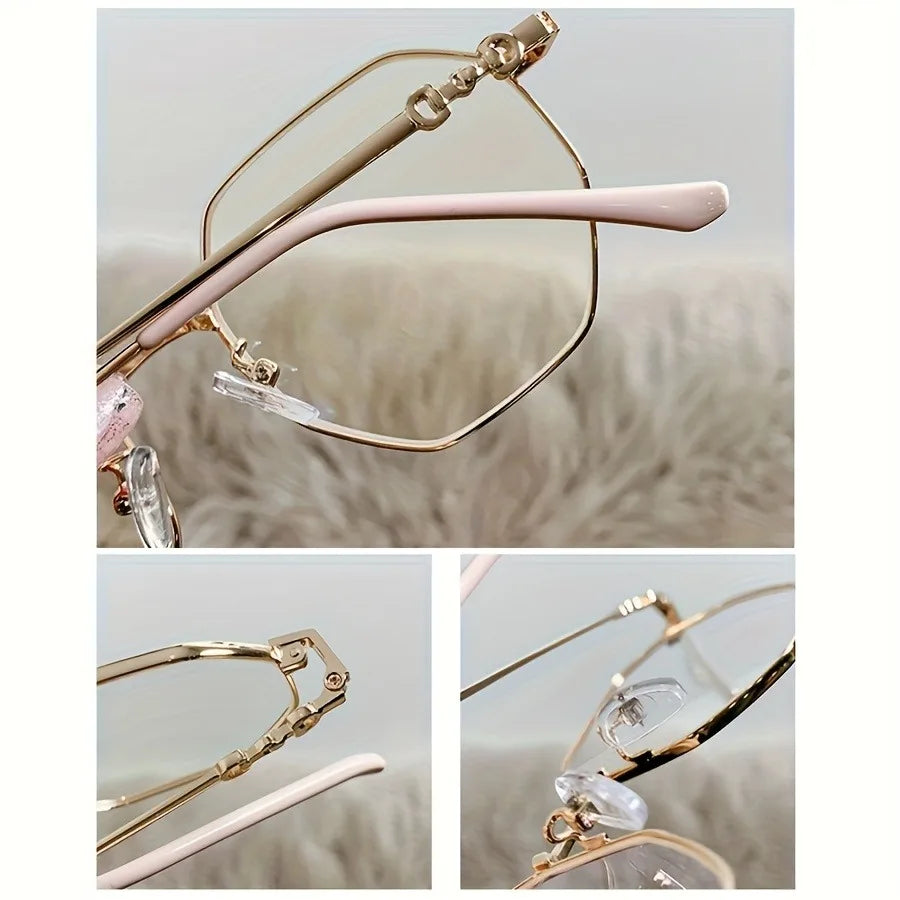 Chic Polygon Metal Frame Blue Light Blocking Glasses  Stylish Transparent Lens Eyewear for Women