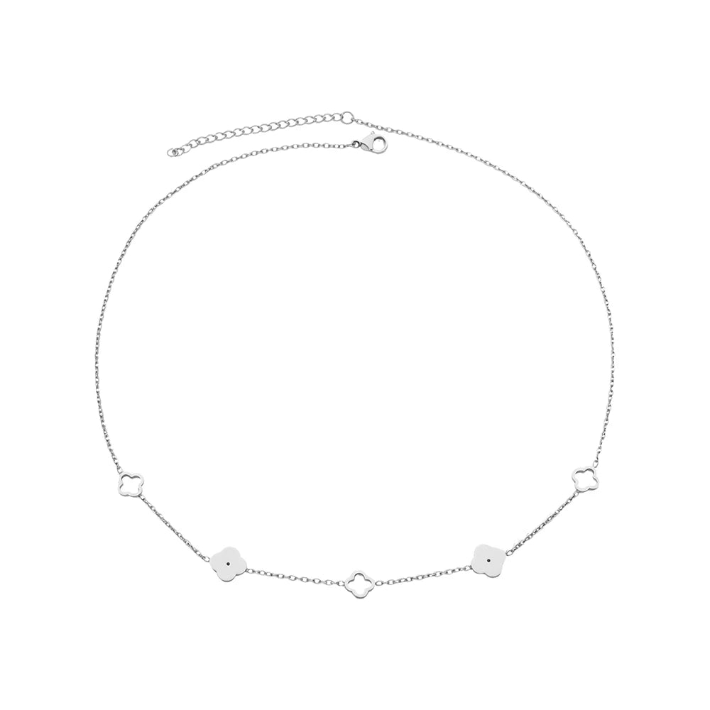 Stainless Steel Lucky Hollow Design Four-Leaf Clover Necklace Women's Simple Commuter Fashion Collarbone Chain Jewelry Gifts